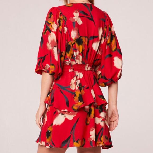 NWT Band of the Free Dolly Floral Puff Sleeve Mini Dress Sz. S [4-6] Red Gold - Picture 7 of 12